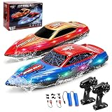 FLYING STAR 2 Pack 13 inch Remote Control Boat for Kids, 2 Batteries, 2.4Ghz RC Racing Boat with LED...