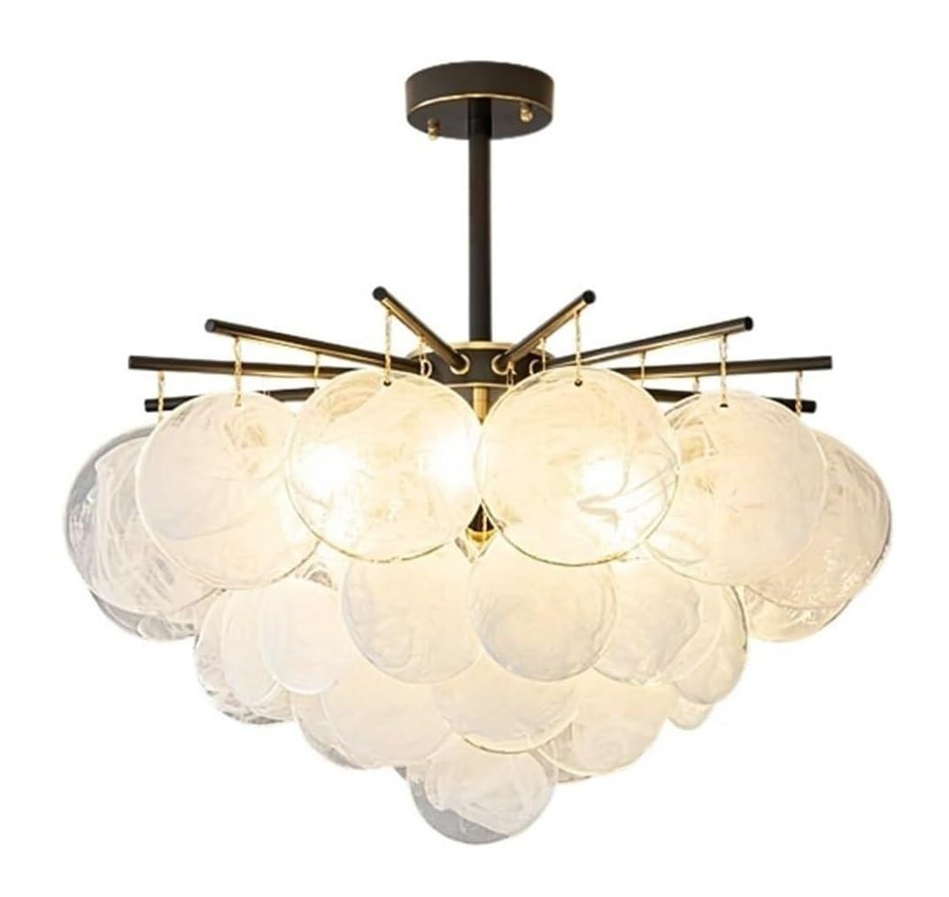 CVdrtyED Kitchen Chandeliers Ceiling Light Glass Chandelier Copper Ceiling Light American Pendant for Bedroom Kitchen Living Room Dining Hanging Lamp(Black,60cm)