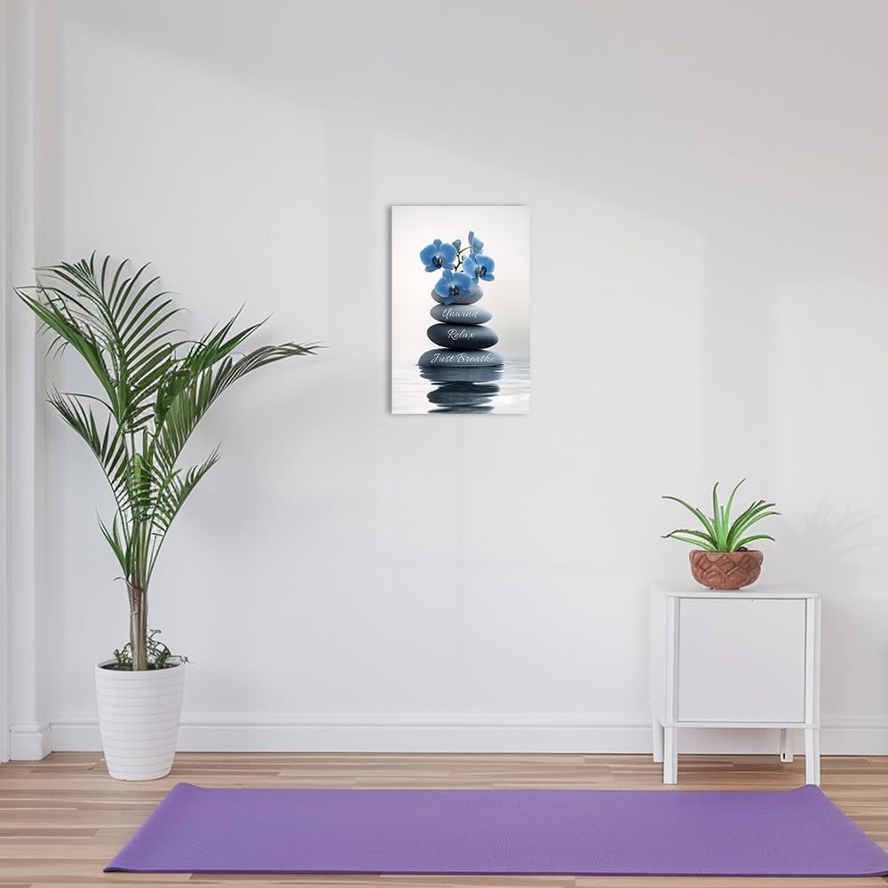 ZQQART Zen Stone Bathroom Wall Art Spa Stones Pictures Meditation Canvas Painting Yoga Living Room Decor Framed(Blue,12L x 18W)