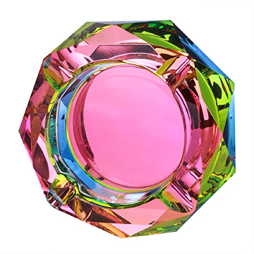 Crystal Ashtray Modern Living Room Ash Tray Holder Cigarettes Decor Tray Colorful Pattern for Home Office Tabletop Decoration,Gift Ashtray