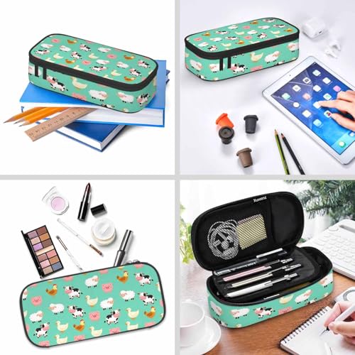Image of Farm Animal Pencil Case Cute Pig Duck Cow Hen Chicken Sheep Green Pencil Bag Pen Markers Pouch Holder Organizer for Boy Girl School Students