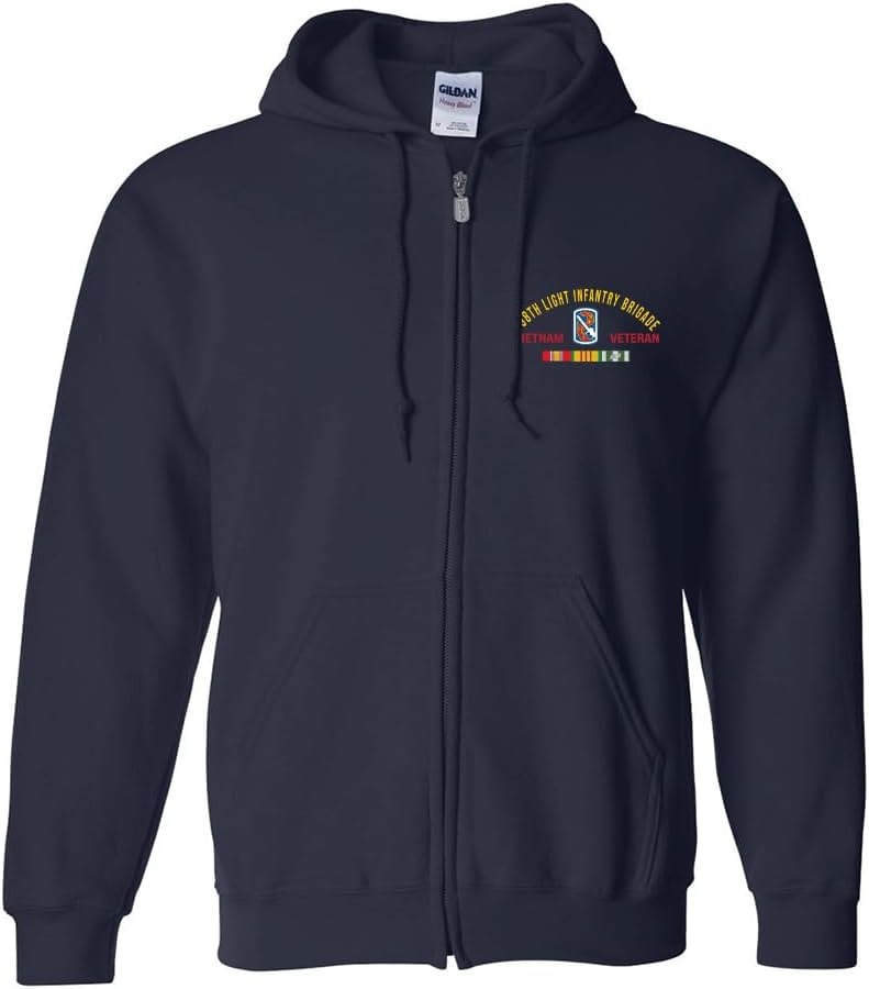 Military Productions US Army 198th Light Infantry Brigade Vietnam Veteran Full Zip Sweatshirt Officially Licensed