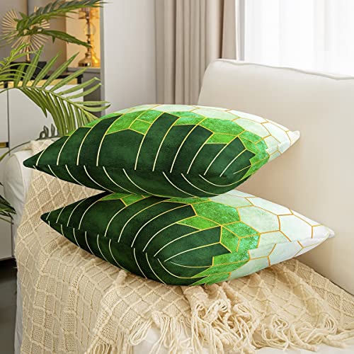 Honeycomb Throw Pillow Covers,Green Golden Marble Cushion Covers 16X16 Set Of 2,Geometry Decorative Accent Pillow Cases For Living Room Car Outdoors Chair, Beehive Hexagon Reversible Pillow Covers #TOP2