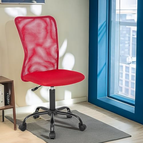 Home Office Chair Armless Mesh Ergonomic Executive Adjustable Mid Back for Women Small Modern Swivel Rolling Desk Task with Wheels Home, Office (Red)