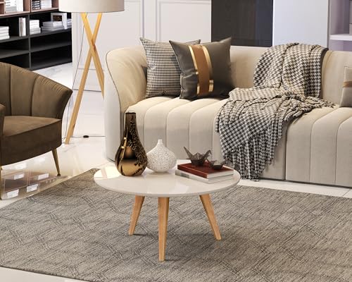 Mesa De Centro Dubai Sala Decorativa Redonda Tripé Pés Palito (OFF WHITE)