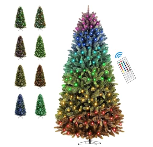 Alupssuc 7.5ft Prelit Artificial Hinged Full Christmas Tree with Remote Control, Timer, 600 Pre-Lit New Upgraded Multi-Color RGB Lights, 1943 Branch Tips, Perfect Choice for Xmas Decoration, 7.5FT