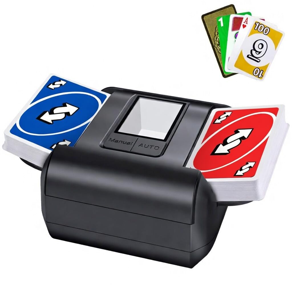 OBLITZON Kartenmischmaschine Elektrische Automatischer Kartenmischer für 1-2 Decks One-Press Auto & Manueller Modus Wiederaufladbar mit 2000mAh Geräuscharm Ideal für Poker UNO Blackjack Skip-BO - 1