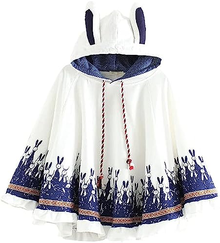 Kids Girls Blend Hoodie Rabbit Ear Capes Poncho Children Spring Autumn Women Winter Pullover Jacket Outwear (White,One Size)