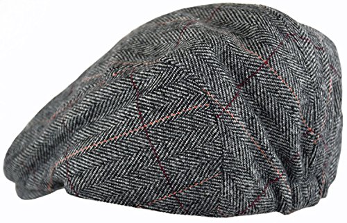 Image of Wonderful Fashion Men's Classic Herringbone Tweed Wool Blend Newsboy Ivy Hat (Large /X-Large, Charcoal)
