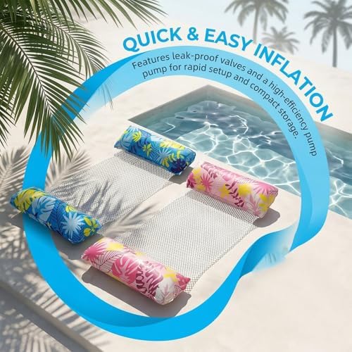 2 Pack Inflatable Pool Wammock, 4-in-1 Multi-Purpose Water Pool Float, Water Hammock for Pool Beach Vacation (Blue and Pink) — view 4