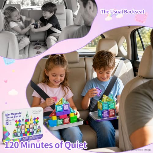 Image of Travel Magnetic Tiles Building Set STEM Educational Building Toys | 48 PCS Transparent 3D Magnetic Blocks with Construction Board for Boys & Girls Ages 3-8 (3 in 1 Compatible)
