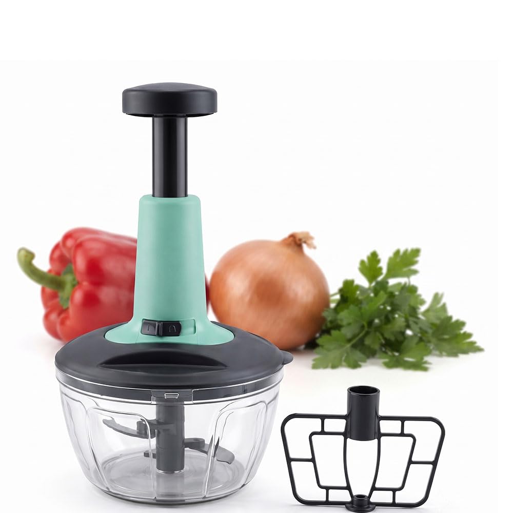 manual push kitchen food processor with transparent bowl and whisk attachment for cooking