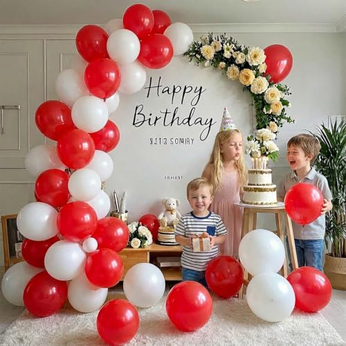 Image of Red and White Balloons Arch Kit,130pcs Red Latex Balloon Garland