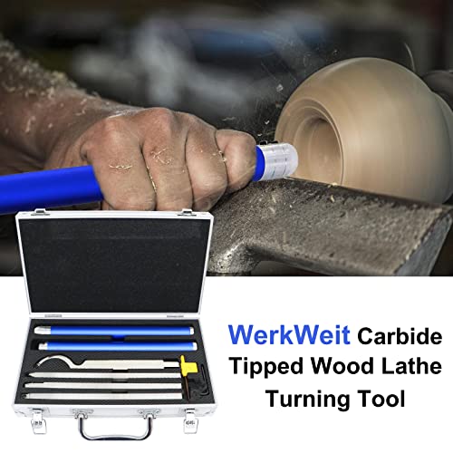 Werkweit Carbide Lathe Tools Set Wood Turning Tools For Lathe With Extendable Handle Lathe Rougher Finisher Tools With Swan Neck Hollowing Tool, Aluminum Case #TOP6