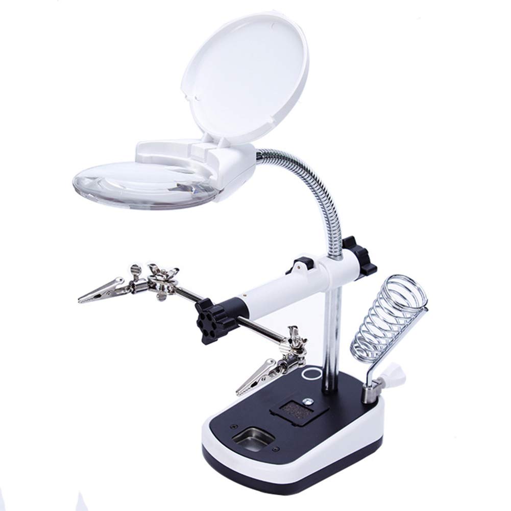 Lupa Lupa de Escritorio Soporte Manos Libres Estación de Ayuda 5X 11X 5 Luz LED con Abrazadera y Pinzas de cocodrilo para soldar, ensamblar, Reparar, modelar, p