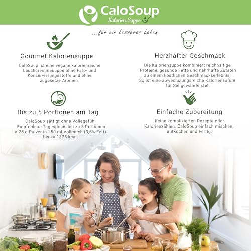 Hochkalorische Suppe zum Zunehmen 20 Portionen | Nahrung hochkalorisch als Fertigsuppe | Fertiggerichte mit Gemüse | Flüssignahrung CaloSoup Kalorien Lauchsuppe (Lauchcreme) 500 g