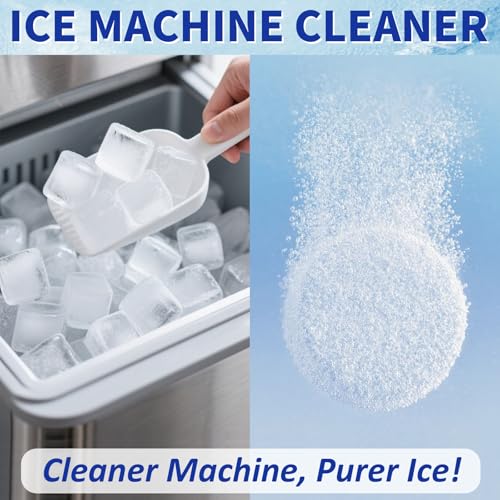 Image of Ice Machine Cleaner Maker and Descaler - 100 Ice Maker Cleaner Tablets Compatible with All Major Brands, Nickel Safe Descaler Countertop Portable Commercial Icemaker Cleaning Solution