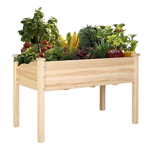 Jardinera elevada para exteriores de madera natural de 120 x 57 x 75 cm 2