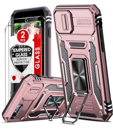 LeYi - Carcasa para iPhone SE 2022/2020, iPhone 8/7 antigolpes con protección de cámara Deslizante+2 x Cristal Templado + Anillo Soporte, Funda de PC Duro y TPU Silicona Militar antiarañazos Carcasa