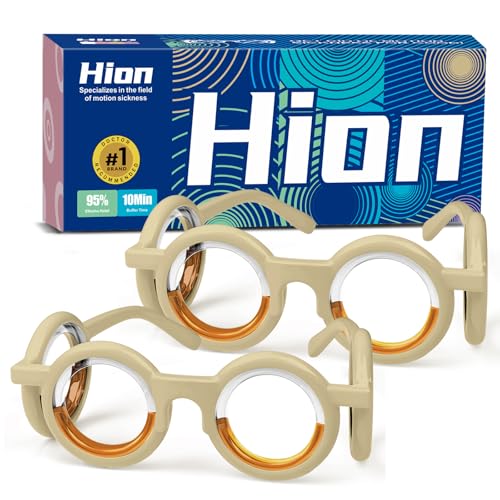 Image of Hion Motion Sickness Glasses,Relieve Carsickness Airsickness Seasickness Ultra-Light Portable Nausea Vertigo Glasses, No Lens Liquid Glasses for Adults or Kids(Cream-2Pairs)
