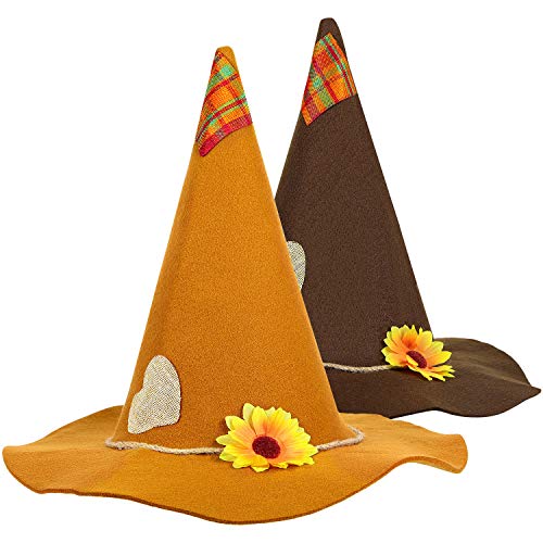 Photo 1 of 2 Pieces Scarecrow Hat Felt Scarecrow Hat Scarecrow Costume Accessory for Halloween Costume Party, 2 Colors,for Age over 12 Dark Brown, Light Brown