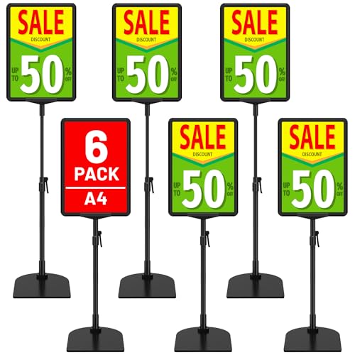 VAIIGO Confezione da 6 supporti per poster, formato A4, supporto per cartelli da tavolo, supporto regolabile per segnaletica, menù pubblicitari, espositori per affari, ufficio, ristorante