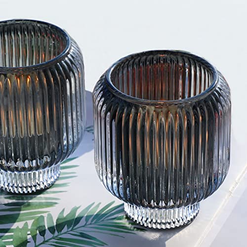 Image of WOHO Grey Votive Candle Holders for Table Centerpiece Set of 2, Glass Votive Candle Holder for Home Decor, Tealight Candle Holder Bulk for Birthday