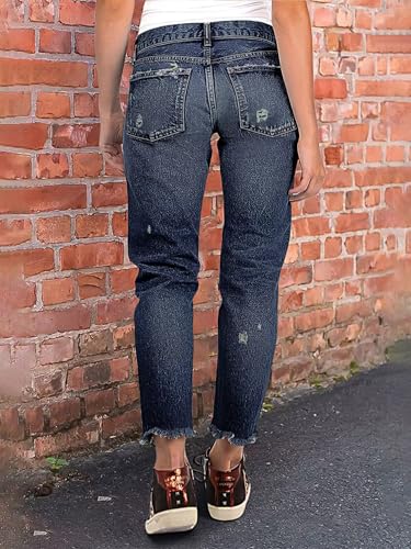 Flamingals Mid Rise Distressed Raw Hem Straight Leg Cropped Pants Summer Casual Streetwear2