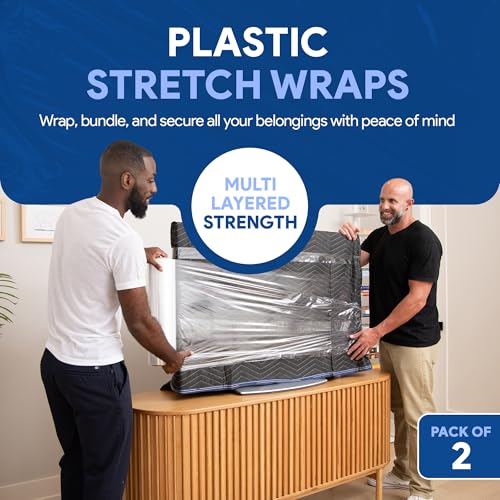Image of International Plastics Co. 17 inch Plastic Stretch Film Wrap 2 Pack 1200ft 500% Stretch Clear Cling Durable Adhering Packing Moving Packaging Heavy Duty Shrink