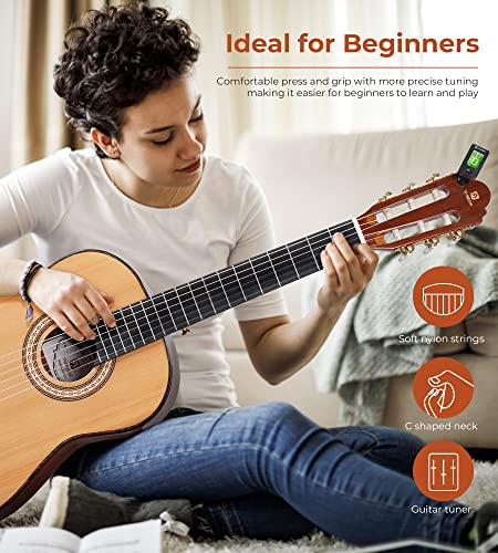 Image of Classical Guitar 36 inch 3 /4 Spanish Style Classical Guitarra, 36 Inch Nylon Strings Guitar Ideal for Beginner Teens Adults, Natural Spruce, by Vangoa