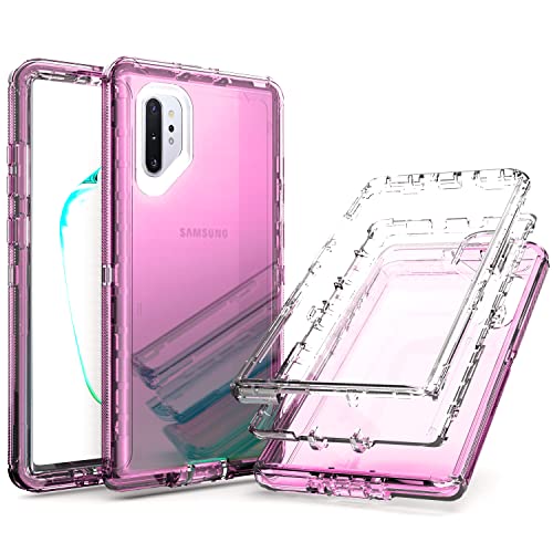 YmhxcY Note 10 Plus Case, Drop 3 Layer Durable Cover/Shockproof Drop Protection/Solid Silicone Case/Clear Case for Samsung Galaxy Note 10 Plus 5G-Transparent Pink
