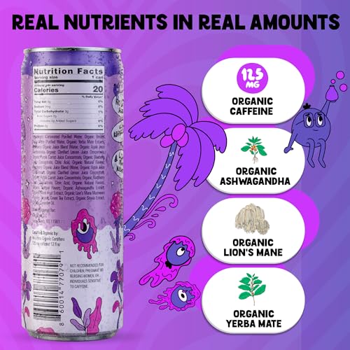 Image of Yerba Mate Energy Drink - Low Sugar Sparkling Tea Cans with Ashwagandha, Lion's Mane, USDA Organic Clean Energy Drink with 125mg Natural Caffeine, Ola Mate Berry Coconut