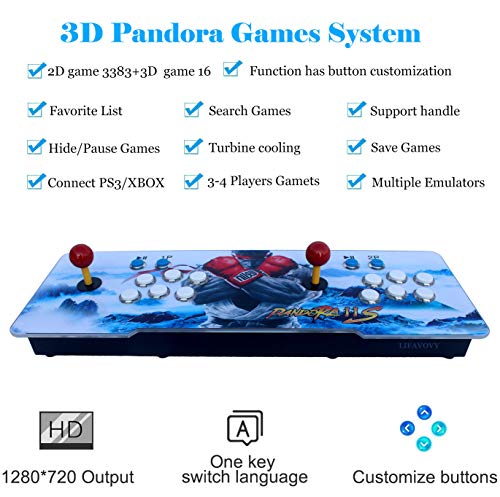 Arcade Games Machines for Home Pandora 11s Arcade Console -3399 Games Installed, Support 3D Games,1280x720 Full HD,Favorite List,Classic Arcade Game,4 Players Online Game,2 Player Game Controls