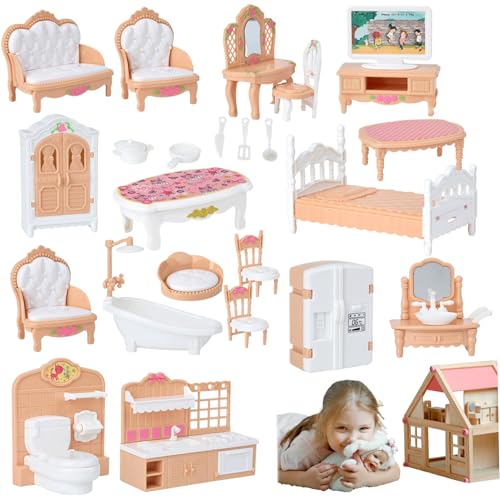 Muebles de casa de muñecas en miniatura para dormitorio y baño infantil