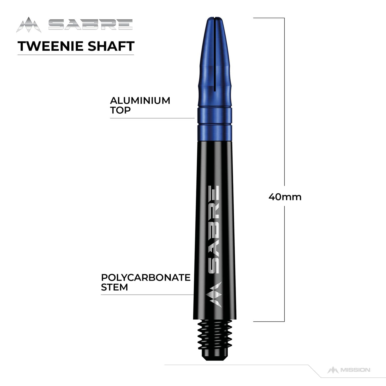 Mission Darts Sabre Shafts | Durable Black Polycarbonate Stems with Coloured Aluminium Top | 1 Set of 3 Shafts | Green | Short (S1508)