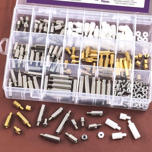 Swpeet Carbon Steel Standoff Male Female Metric Thread 192Pcs M4 21 Größen 3 Material Eisen vernickelt Messing oder Nylon Hex Abstandshalter Schraube Mutter Assortiment Kit, Abstandshalter