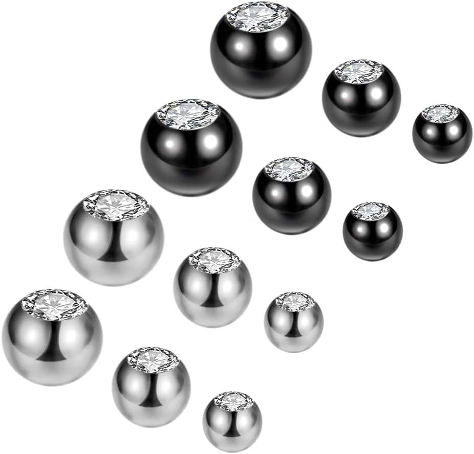 Crystal Replacement Balls Surgical Steel Barbell Tongue Nipple Belly Button Piercing Rings Parts 12Pcs 3MM-5MM