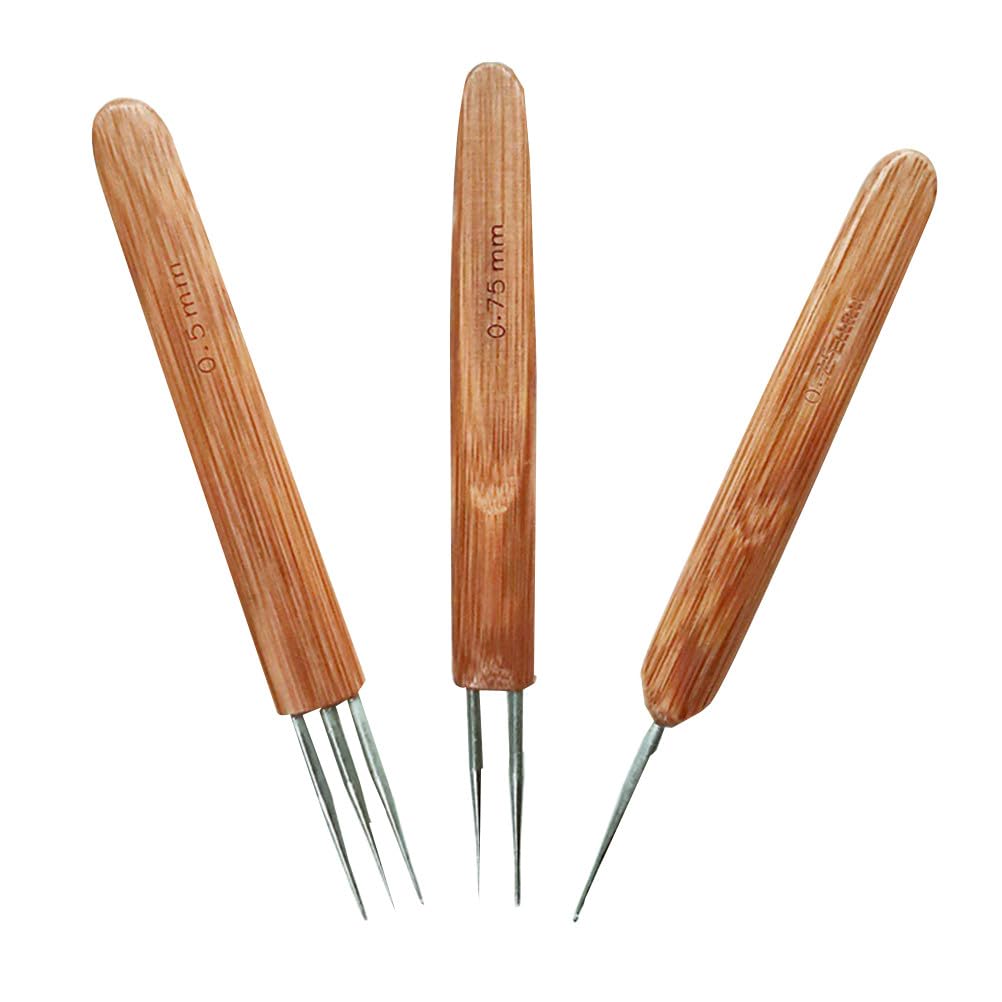 BESTonZON 3pcs Bamboo Knitting Needles Set Round Carbonized Single-Ended Crochet Needles Crochet Knitting Tools 0. 75mm One End 0. 75mm Double and Three-image-39