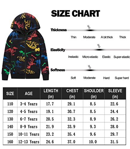 Tlaenson Boys Dinosaur Hoodies Zip Up Sweatshirts Kids Zipper Hooded Sweater Big Boys Dino Clothes Black Size 150/10-11 Years #TOP5