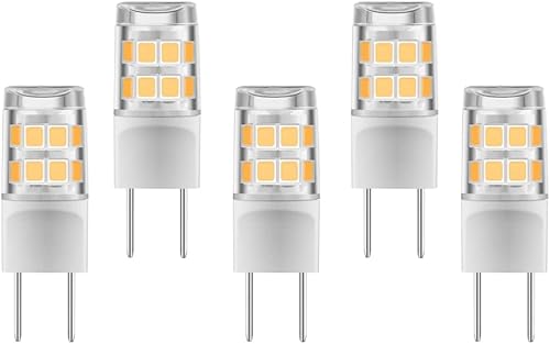 Paquete de 5 bombillas LED G8 de 3 W GY8.6 con base bi-pin T4 JCD, repuesto para microondas GE, luz de disco, cocina, luz de horno, luz debajo del