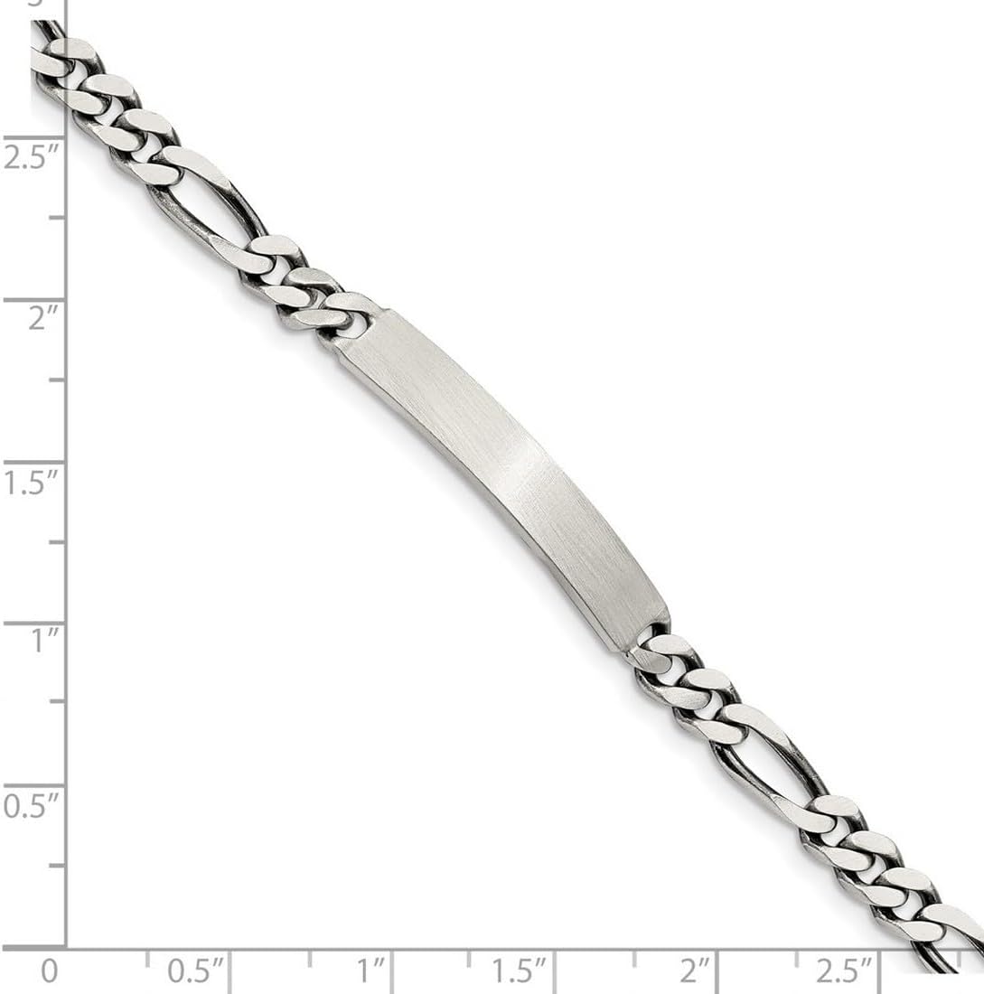 JewelryWeb 925 Sterling Silver Oxidized Antiqued Figaro ID Bracelet Lobster Claw 5mm Wide Identification Bracelet for Women