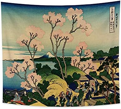YONGFOTO 180x160cm Ukiyo-e Tapestry Mount Fuji 36 Views Room Wall Hanging Nihonbashi Bridge in Edo Landscape Wall Art Japanese Traditional Painting Toyo Style Tapestries