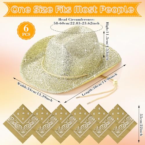 Image of Coume 12 Pcs Sparkly Adults Cowboy Hat and Bandanas Women Men Western Glitter Cowgirl Party Hats with Adjustable Drawstring