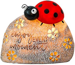 TERESA'S COLLECTIONS Ladybug Garden Ornaments Outdoor with Solar Lights, Waterproof Resin Memorial Stone Sign Garden Statues Figurines for Patio Lawn Yard Decorations, 16.5cm