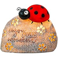 TERESA'S COLLECTIONS Adornos de Jardín de Hada con Luz Solar, 16.5cm Figurilla de Resina de Piedra y Mariquita, Accesorios de Estatua al Aire Libre, Decoración para Casa, Camino, Césped