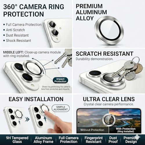 Image of FIRST MART Tempered Glass for Samsung Galaxy S25 5G with Silver Camera Ring Guard & Installation Kit | HD Clear Edge-to-Edge Screen Protector, Scratch Resistant, Case-Friendly | Pack of 1