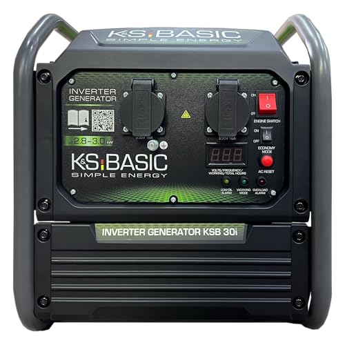 K&S BASIC 30i Inverter-Generator 2800W, 3000W maximal, kompakter Notstromaggregat Benzin, reine Sinuswelle, Stromerzeuger mit Eco-Modus, für Zuhause, Camping und Werkstattarbeiten, EURO 5.