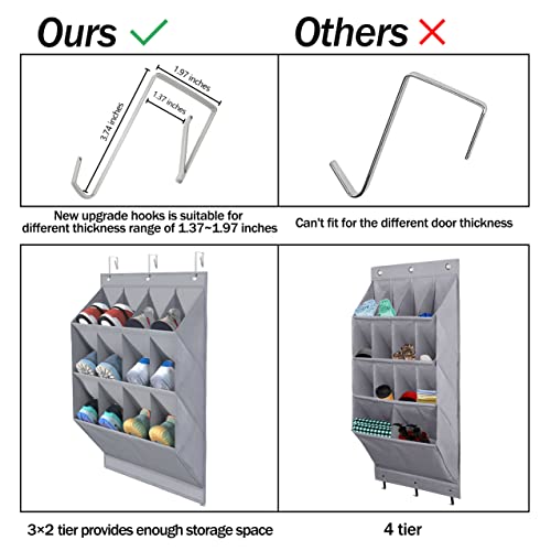 Coastal Rose Over The Door Shoe Organizer, Hanging Shoe Rack Organizer For Closet Door With 24 Deep Pockets & 6 Metal Hooks, 2 Pack Hanging Shoe Storage Organizer,Shoe Holder For Back Of Door,Grey #TOP5
