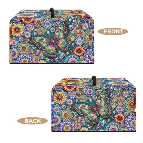 Image of Dustproof Microwave Oven Cover Dust Protection Protective Toaster Oven Cover Protector for Kitchen Countertop, L, 20.9 x 15.7 x 12.4 Inches, Bohemian Floral Butterfly Blue