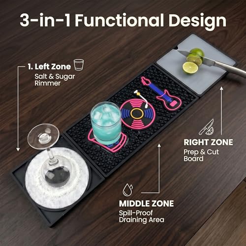 WZGUSXN 3-Fold Bar Mat with Cutting Board, 24" x 6" Heavy Duty PVC Cocktail Bartender Mat, Non-Slip Foldable Rubber Spill Mat for Home Bar, Portable Cocktail Station Countertop Protector(CD) by WZGUSXN - Used condition - Image 2